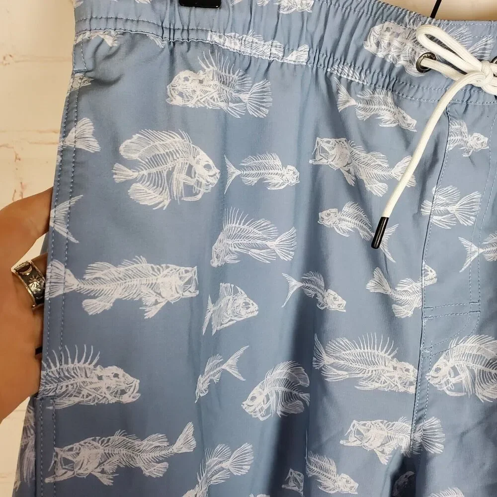 NEW RVCA Mens Horton Fish Elastic Short XL Blue Swim Surf Casual 7" Inseam - Picture 8 of 15
